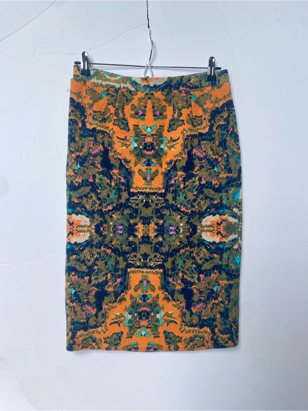 Chelsea & Theodore Orange and Green Patterned Pencil Skirt (S)
